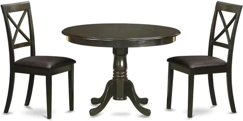 Vista 7 de East West Furniture HLBO3-CAP-C - Juego de mesa de comedor de 3 piezas para espacios pequeños, contiene una mesa de comedor redonda con pedestal y 2