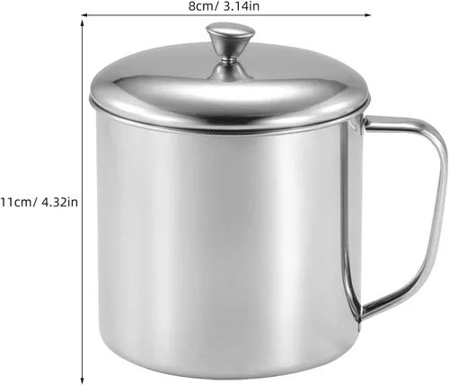Vista 2 de Amosfun Taza de agua de acero inoxidable con tapa y asa de 4.33 x 3.14 pulgadas, taza de leche de metal para café, té, hogar, oficina, viajes
