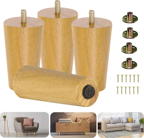 Vista 16 de Yes4All Juego de 4 Patas de Muebles de Madera Redondas de 4 Pulgadas - Pies de Repuesto de Madera para Sofá, Cama, Banco - Patas Cónicas Ajustables