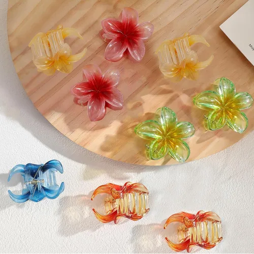 Vista 6 de MHDGG Pinzas para el pelo pequeñas de flores de Plumeria, 12 unidades, pinzas de flores dulces, accesorios decorativos para el cabello para mujeres