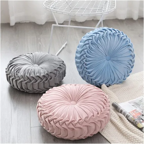 Vista 6 de Baiyuruodie Cojín redondo de terciopelo, cojín decorativo para sofá y cama del dormitorio (38cm, azul)