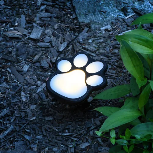Vista 3 de Lumabase Luces solares para caminos con estampado de patas, juego de 4, color negro