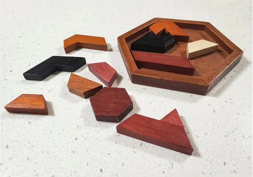 Vista 5 de Rompecabezas de madera hexagonal – Brain Teasers – Rompecabezas de rompecabezas para adultos y niños