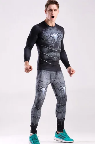 Vista 6 de Red Plume Leggings elásticos de compresión para hombre, pantalones deportivos con estampado de arañas, Multi color, S