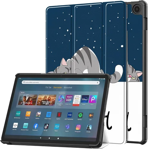 Vista 23 de Funda tipo folio con tapa para tablet Fire Max 11, ajuste delgado, de piel sintética de alta calidad, parte trasera dura, con función de apagado