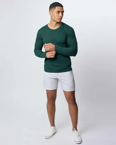 Vista 5 de Real Essentials Paquete de 3 Camiseta deportiva de algodón de manga larga con cuello redondo y bolsillo para hombre