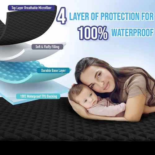Vista 2 de HYLEORY - Protector de colchón impermeable tamaño queen, cubrecolchón acolchado transpirable, protector de colchón con bolsillo profundo de hasta 21