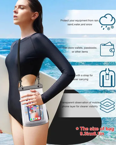 Vista 6 de Funda impermeable para iPhone 16 15 14 11 Pro Max y Galaxy S24 S21 – Bolsa seca flotante de gran capacidad para almacenar protector solar, gafas