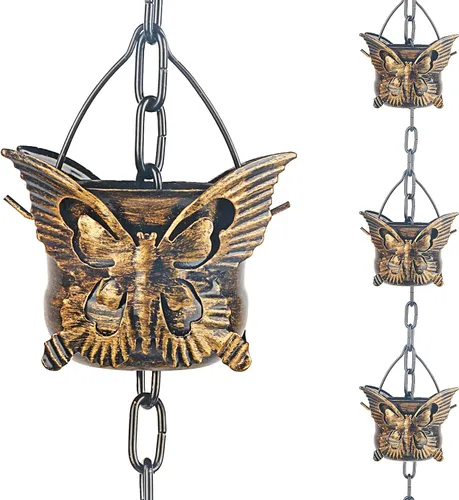 Vista 8 de Cadenas de Lluvia Adorafur para Canalones Exteriores de 1.75m Cadena de Atrapache de Lluvia de Cobre con 12 Tazas Decorativas de Reemplazo