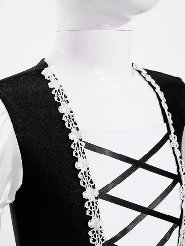Vista 4 de JEATHA Disfraz de sirvienta francesa de Halloween para niños vestido de uniforme de sirvienta trajes de cosplay elegantes