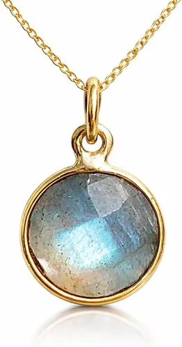 Vista 27 de Collar con colgante redondo, piedras preciosas naturales, labradorita, piedra lunar arcoíris, cristal, cuarzo rosa, amatista, citrino, plata de ley