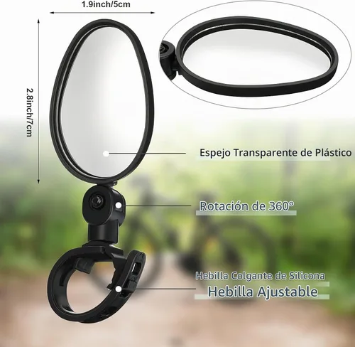 Vista 2 de Hestya 2 Piezas Espejo de Bicicleta 360 Grados Ajustable Seguro Giratorio Espejo de Manillar Accesorios de Bicicleta A Prueba de Golpes Acrílico