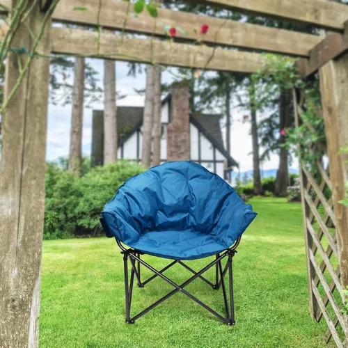 Vista 7 de ALPHA CAMP Silla de camping de gran tamaño, redonda, con platillo de luna, acolchada, plegable, con soporte para vasos y bolsa de transporte.