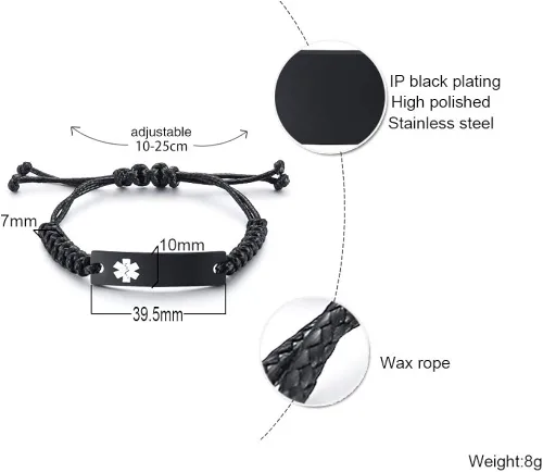 Vista 2 de VNOX Pulsera de identificación de alerta médica de emergencia con grabado personalizado gratuito para mujeres, hombres y niños, 4-9 pulgadas