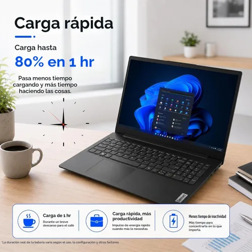 Vista 4 de Lenovo Laptop V15, AMD Ryzen 3 7320U, DDR5 de 16 GB, SSD de 512 GB, Windows