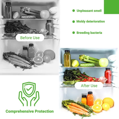 Vista 6 de Desodorizador para refrigerador (paquete de 2) – Desodorante de carbón activado de bambú natural – Eficaz que el bicarbonato de sodio – Removedor