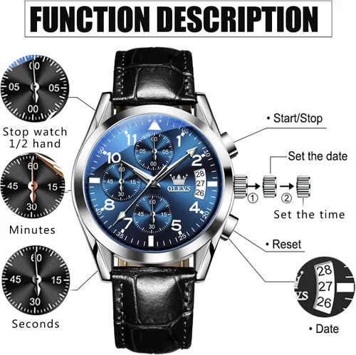 Vista 7 de OLEVS Relojes de hombre de cuero marrón con fecha, relojes casuales para hombre, relojes de cara grande para hombre, cronógrafo para hombre, reloj