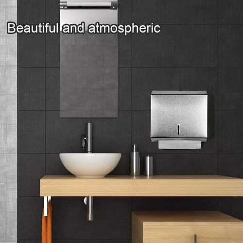 Vista 6 de Dispensador de toallas de papel comercial montado en la pared, dispensador de toallas de mano de baño de acero inoxidable cepillado con diseño