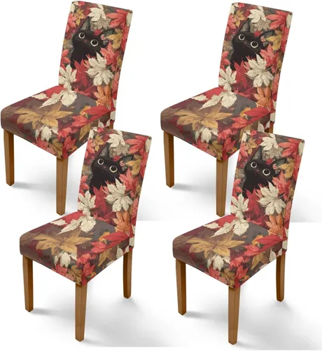 Vista 12 de Rnyleeg Juego de 1 fundas para sillas de comedor de otoño, diseño de hojas, para sala de estar, sin brazos, funda elástica para silla de cóctel