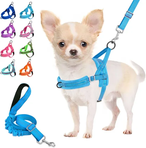 Vista 16 de Lukovee Juego de arnés y correa para perro sin tirones, arnés acolchado suave para perro pequeño, chaleco reflectante ajustable para cuello y pecho