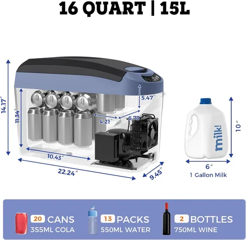 Vista 2 de Setpower Refrigerador AB15 de 12 voltios, enfriador eléctrico de 16 cuartos de galón (15 litros), refrigerador portátil para automóvil, refrigerador