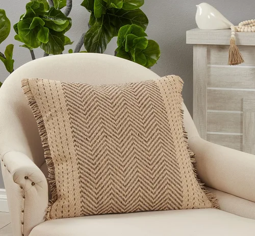 Vista 2 de SARO LIFESTYLE Funda de almohada Kantha Stitch Natural