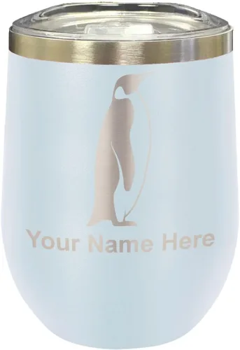 Vista 20 de LaserGram Vaso de vino de acero inoxidable de doble pared, pingüino, grabado personalizado incluido (negro)