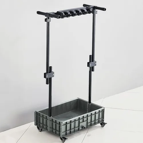 Vista 19 de Soporte deslizante para trapeador y escoba de 18.1 in con 16 ganchos, organizador que ahorra espacio para garaje y lavandería, solución esencial