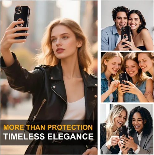 Vista 4 de Funda diseñada para iPhone 11, soporte de anillo giratorio de 360° integrado, soporte magnético de silicona suave, cubierta protectora ultra delgada