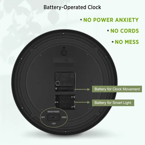 Vista 5 de WallarGe Reloj de pared con luz nocturna para dormitorio, 12 pulgadas Negro
