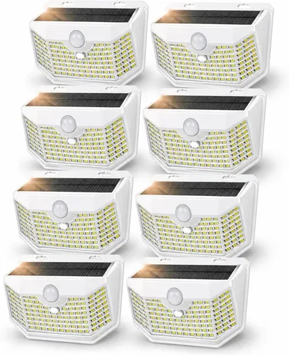 Vista 19 de HMCITY Luces solares para exteriores, 120 LED con 3 modos de iluminación, luces de pared con sensor de movimiento, IP65, impermeable, alimentadas