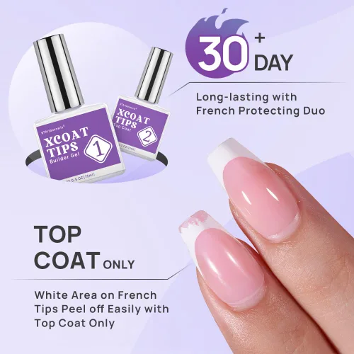 Vista 2 de BTArtboxnails XCOATTIPS - Gel protector constructor para uñas, sin astillado para efecto de peluquería, más de 30 días, larga duración, 0.5 onzas