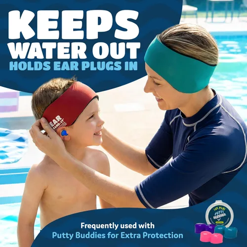Vista 3 de Vinchas de natación EAR BAND-IT, tamaño PEQUEÑO (de°1°a°3°años), inventado por un médico. Mantiene el agua fuera y los tapones de oído en su lugar.