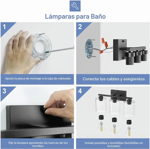 Vista 7 de Honesorn Lámparas de tocador de baño de 3 luces, 18 pulgadas, 60 W, negro