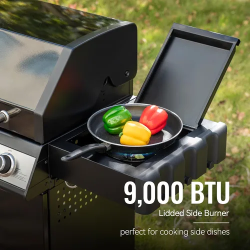 Vista 6 de SG5003H - Parrilla de gas de 4 quemadores con quemador lateral con tapa, parrilla de gas propano estilo gabinete, salida de 49,000 BTU para patio al
