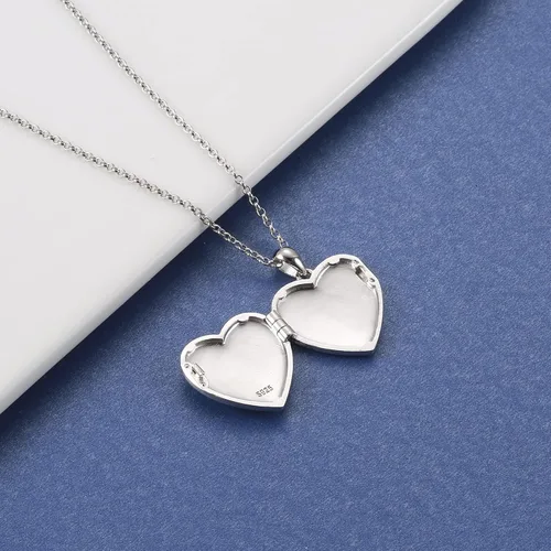 Vista 3 de APOTIE Collar con medallón para mascotas que sostiene fotos de fotos plata 925 colgante conmemorativo de corazón joyería para mujeres y niñas Plata