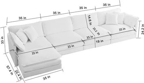 Vista 26 de Sofá seccional modular verde de 111.5", sofás seccionales grandes de 3 plazas para sala de estar, sofá nube oversized de tela chenille con otomana