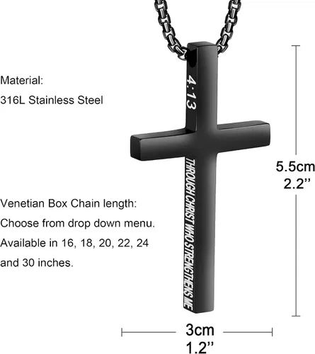 Vista 5 de Collar con dije de cruz cristiana para hombre de acero inoxidable chapado en oro o plata, o negro religioso y minimalista, para joyería de bautismo