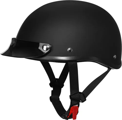 Vista 9 de Casco de media cara para motocicleta con diseño de calavera y crucero, aprobado por DOT Brillo negro