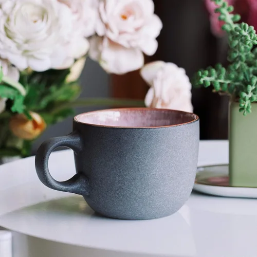 Vista 8 de BTAT - Juego de tazas de café de porcelana, 14 onzas (14.0 fl oz), paquete de 6, tazas de café de cerámica, negro mate exterior y colorido