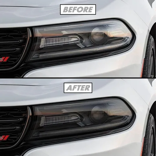 Vista 9 de SlickMod Tinte de humo de vinilo precortado para faros Dodge Charger 2015-2022 (20% humo oscuro, 1. faro)