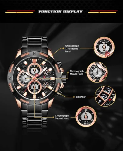 Vista 3 de Naviforce hombres relojes deportivos oro acero completo cuarzo reloj hombres fecha semana impermeable Militar Relogio Masculino