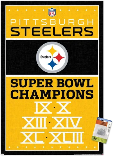 Vista 6 de Trends International NFL Pittsburgh Steelers - Póster de pared de Champions 13, 14.72 x 22.37 pulgadas, paquete de póster premium y alfiler