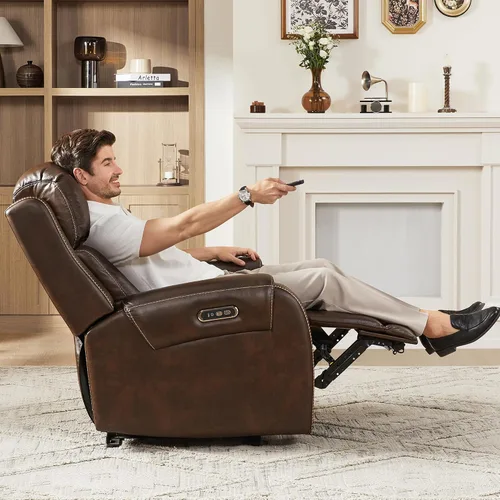 Vista 10 de CHITA Silla reclinable eléctrica de cuero genuino para adultos, sillón reclinable eléctrico que se acerca a la pared con reposacabezas eléctrico