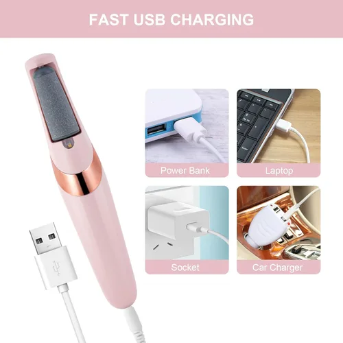 Vista 4 de AOOWU Lima eléctrica para pies, removedor de callos de pies recargable por USB con 2 velocidades de rodillos de repuesto y luces LED, herramientas