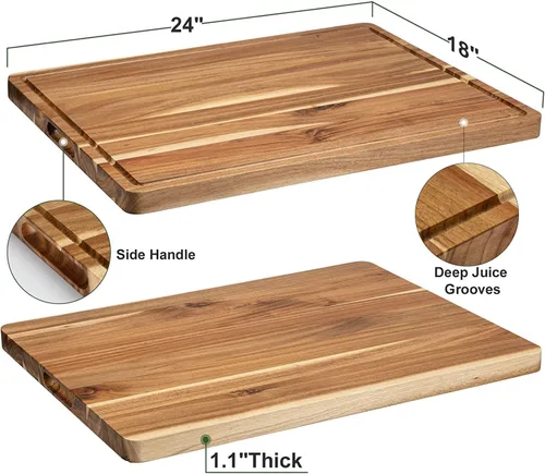 Vista 2 de GAOMON Acacia - Tabla de cortar de madera extra grande, bloque de carnicero de 1.2 pulgadas de grosor, bloque de cocina de madera reversible, tabla
