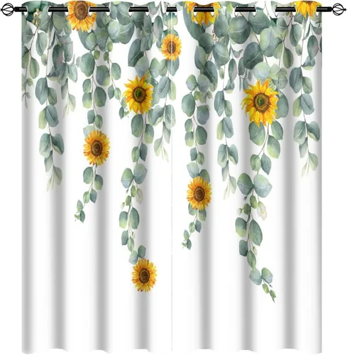 Vista 32 de Cortinas abstractas de eucalipto y colibrí, cortinas opacas con aislamiento térmico y ojales para dormitorio, 2 paneles de 45 pulgadas de largo x 21