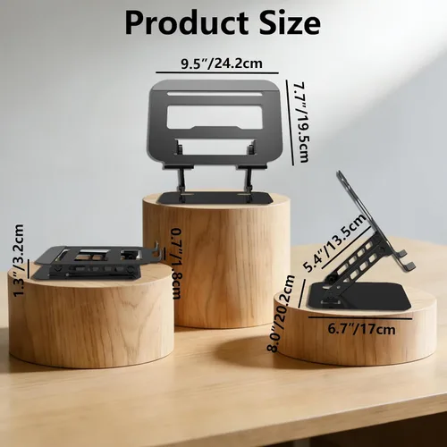 Vista 2 de Soporte ajustable para laptop, base de metal ultra estable, elevador plegable ergonómico para computadora de escritorio, compatible con MacBook Negro