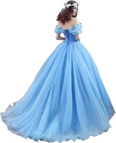 Vista 2 de Datangep - Vestido largo de quinceañera con tiras plisadas para mujer