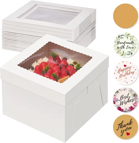 Vista 9 de Kootek 10 cajas para tartas, caja de pastel de 12 x 12 x 8 pulgadas de alto con ventana, cajas blancas de panadería, cajas grandes para hornear